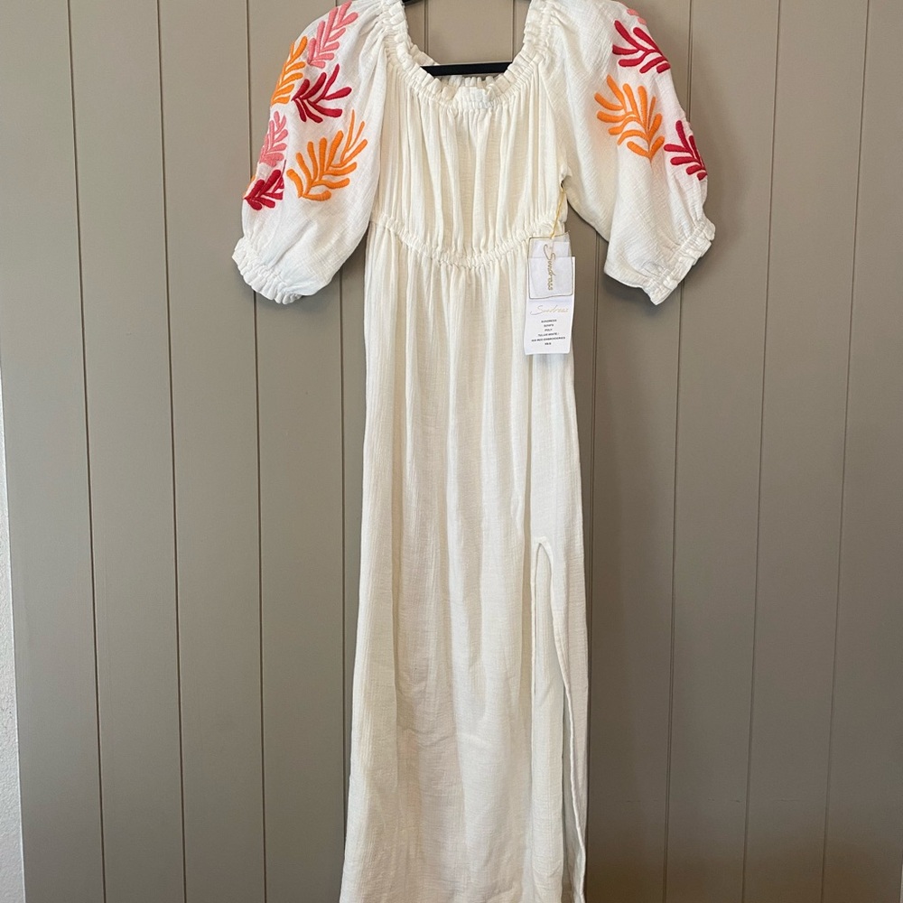 NWT White Maxi Dress with Colorful Embroidery